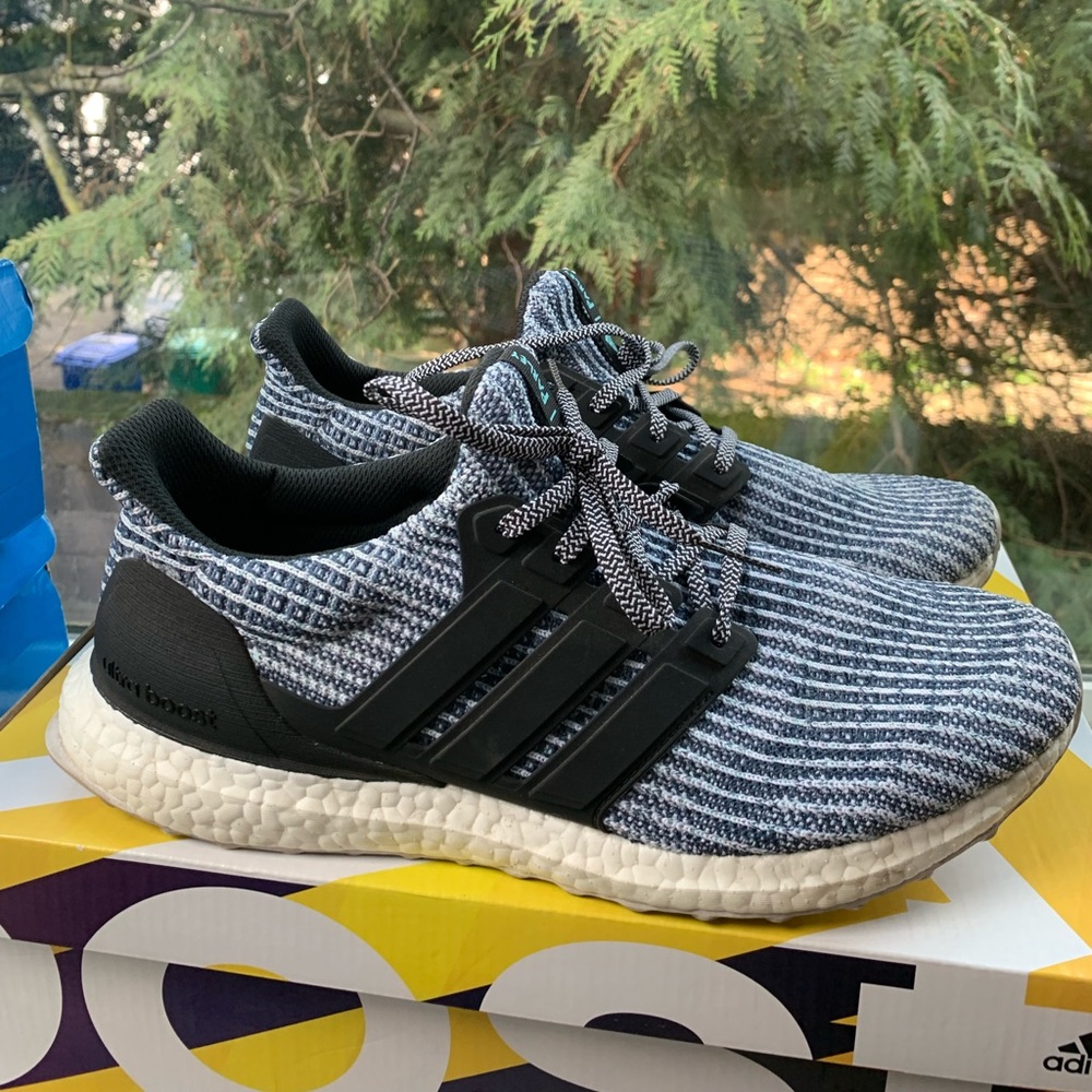 Size 10.5- adidas UltraBoost 4.0 x Parley White Carbon Blue 2018. Barely worn...